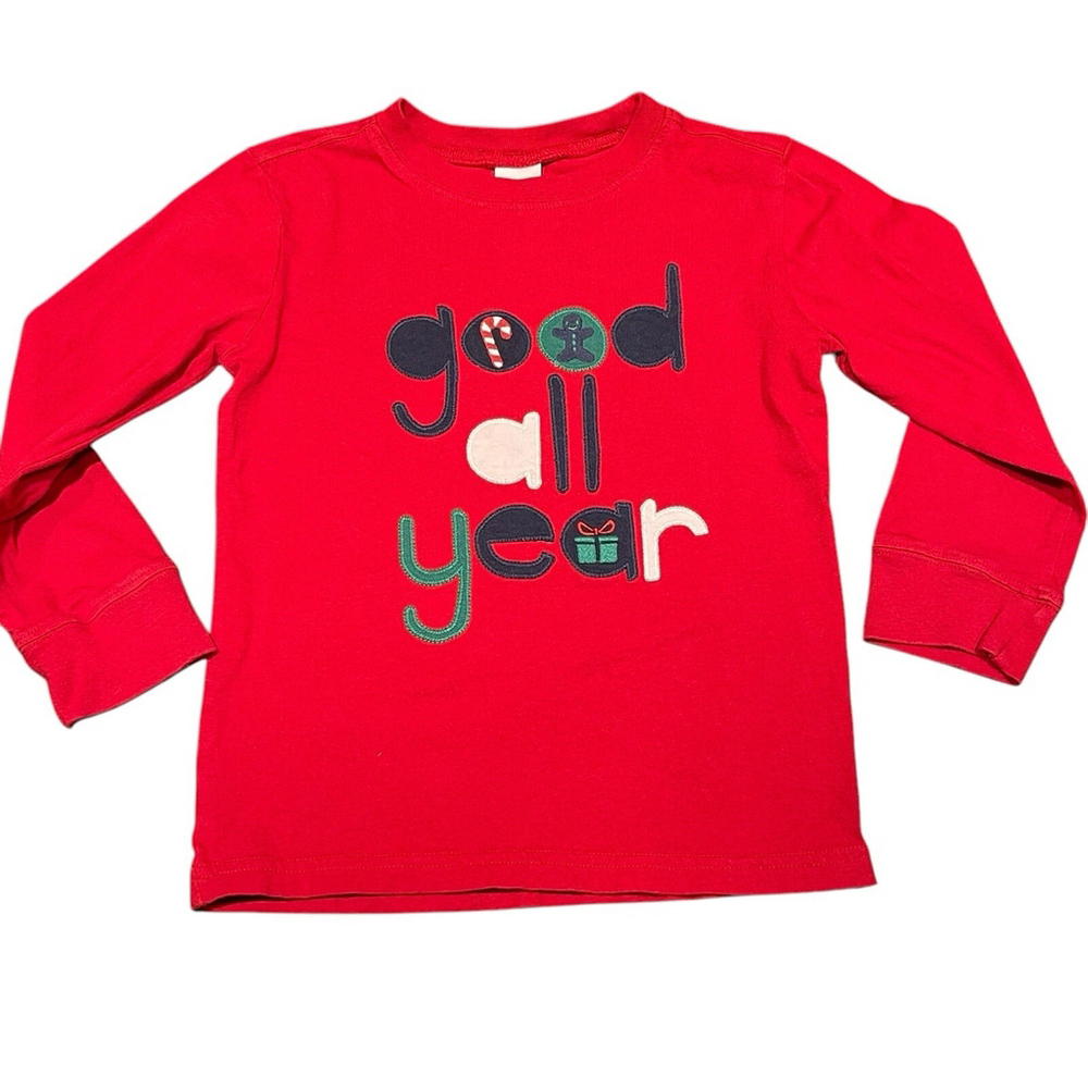 Gymboree Boys Good All Year Christmas Holiday Long Sleeve TShirt‎ Size 4T EUC